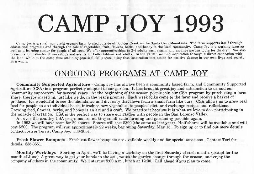 Camp Joy Newsletter 1993