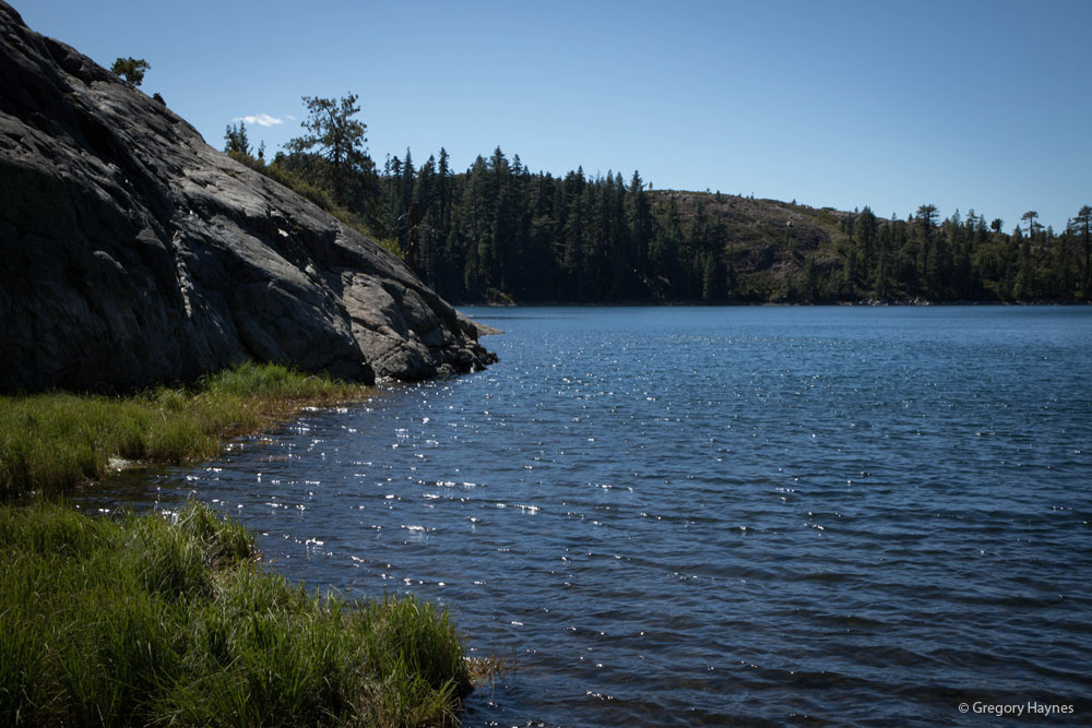 Water laps the shore at Blue Lake