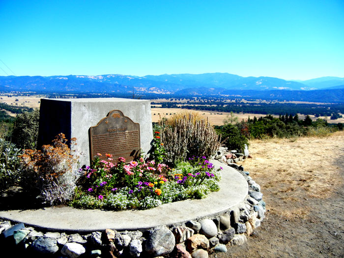 Monument at the Round Valley overlook near Covelo, California, site of the Alan Chadwick Garden