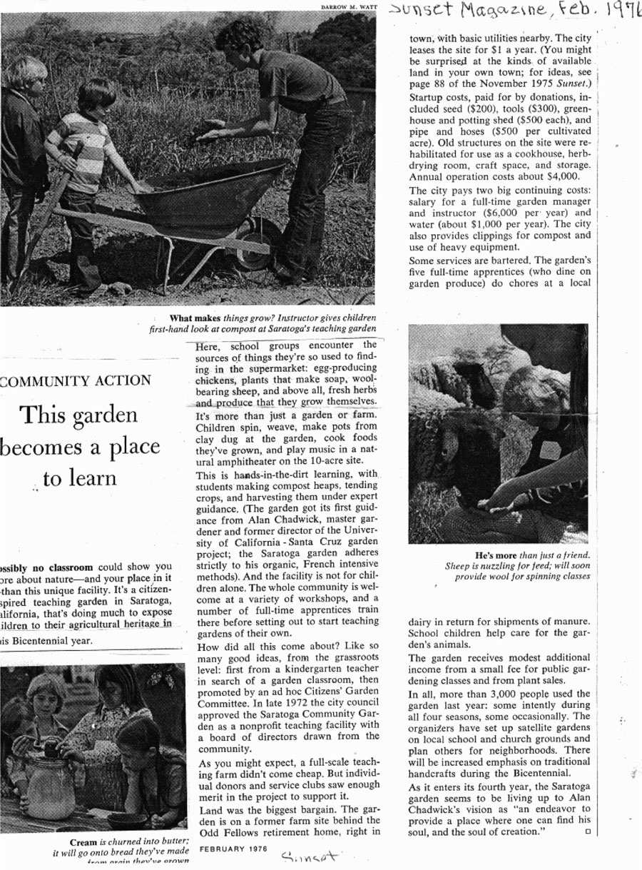 Saratoga Community Garden and its guidance from Alan Chadwick