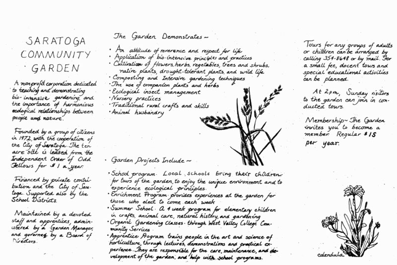 Garden tour information, Saratoga Community Garden, 1981, program description