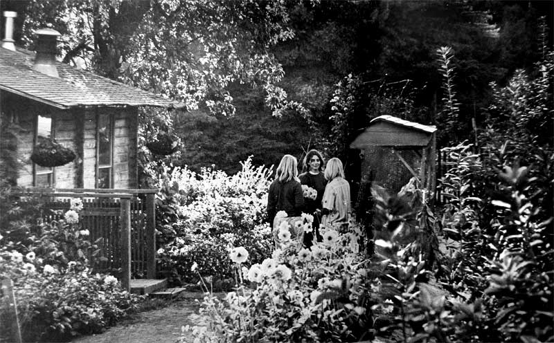 The chalet and dovecote at the student garden project at UCSC