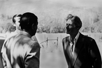 Ronald Reagan, Alan Chadwick, and Richard Wilson in conversation at Covelo, California, 1974